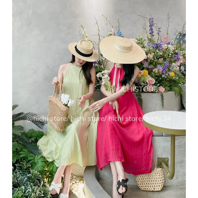 Váy maxi yếm hở lưng rút dây