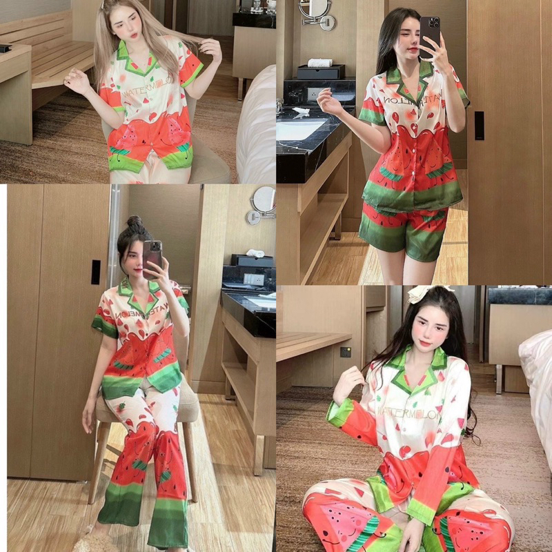 Bộ Ngủ lụa xước dưa hấu
