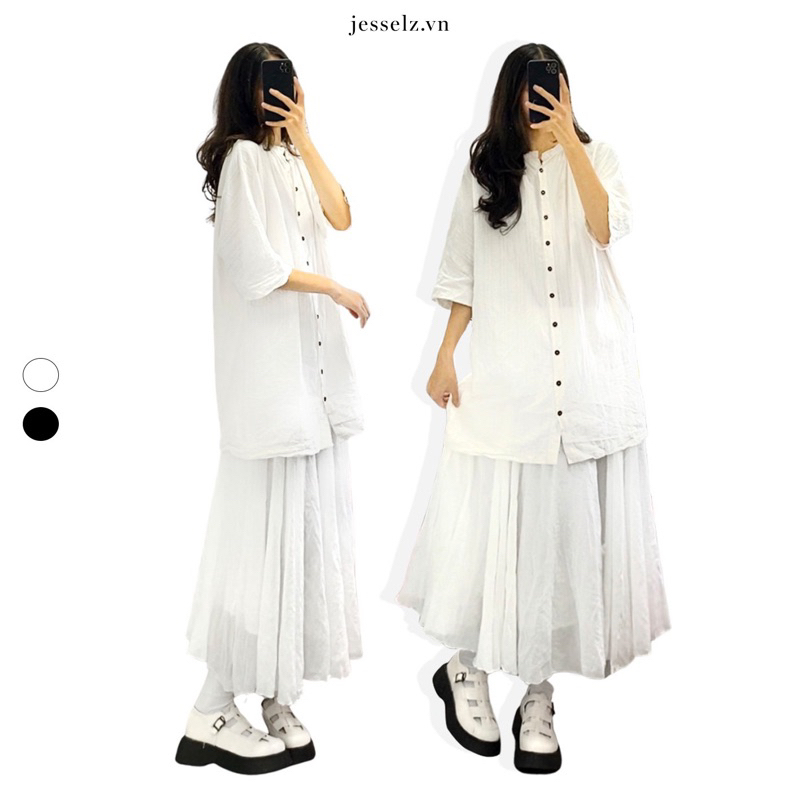 Chân váy cotton linen mềm mại, kiểu dáng dài xoè