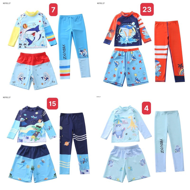 17-36kg Đồ bơi bé trai set 3 chi tiết, đồ bơi dài bé trai size nhỡ