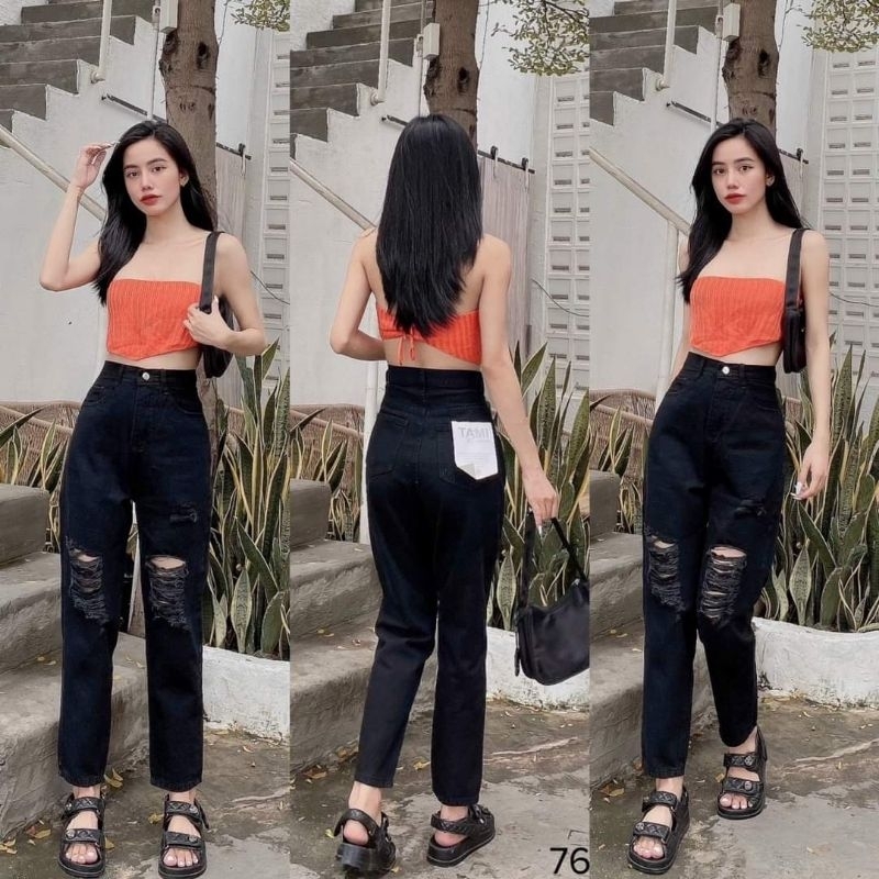 [ẢNH THẬT+HÀNG SẴN] QUẦN BAGGY ĐEN RÁCH MS76