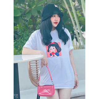 Áo thun unisex BEIN màu trắng in cô gái nơ đỏ