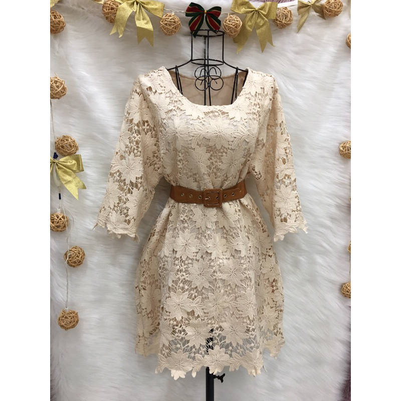 Váy Đẩm Ren Hoa Sang Đẹp 2hand màu nude, Size L