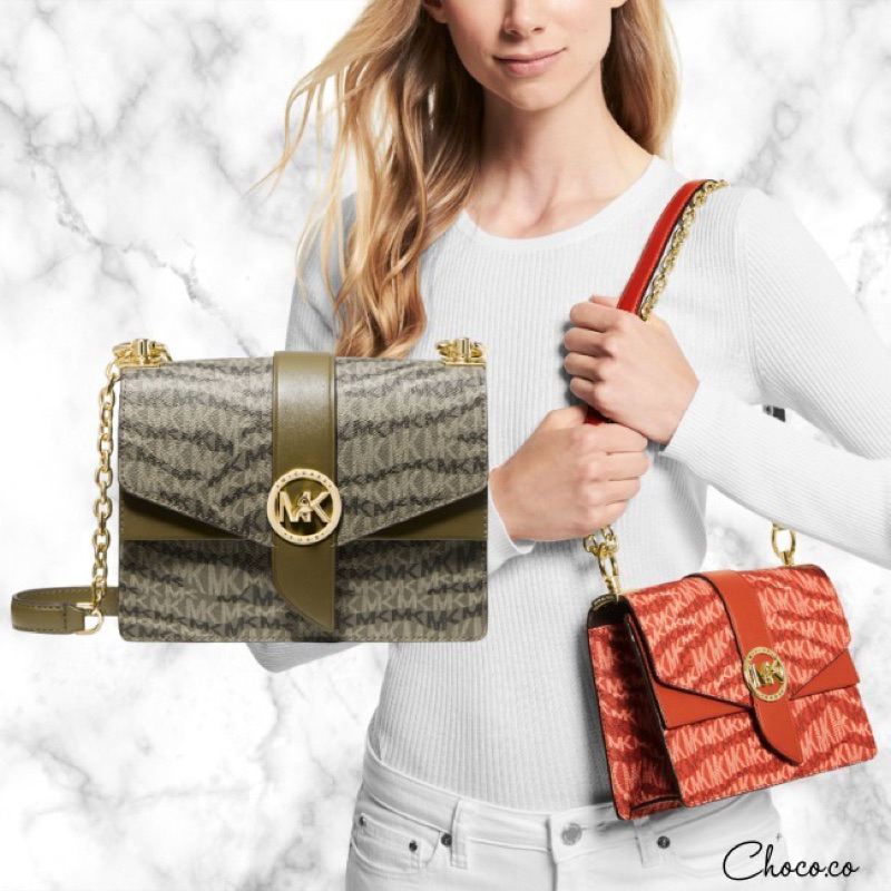 TÚI MICHAEL KORS SMALL GREENWICH OLIVE KHAKI CROSSBODY LEATHER LOGO BAG