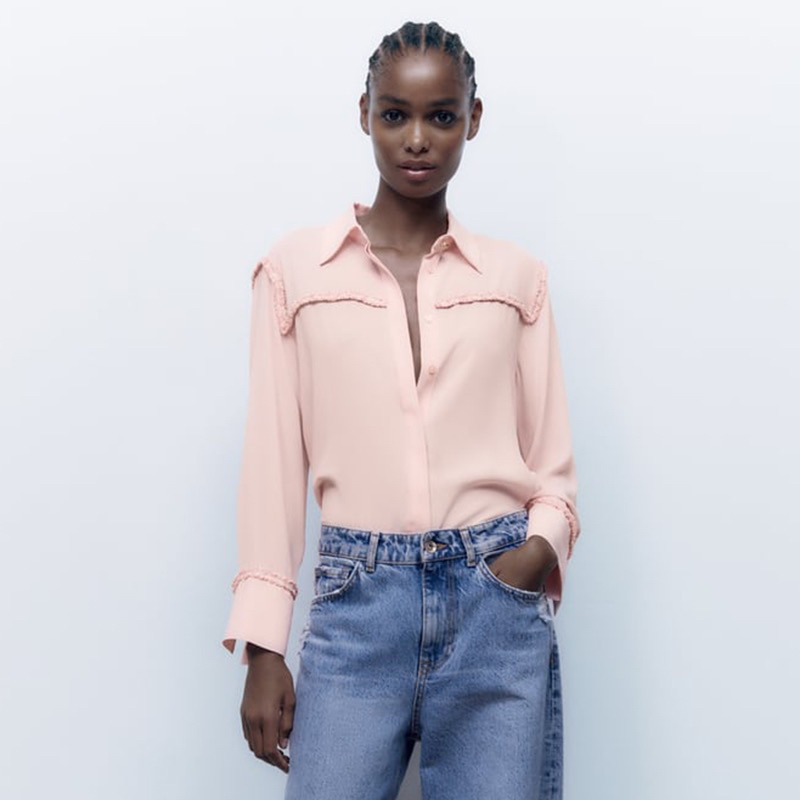 Zara Áo sơ mi nữ màu hồng size XS mới mua