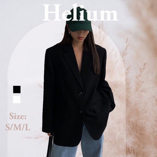 HELIUM_Áo Khoác Blazer Dáng Rộng trơn màu đen trắng độn vai Thời Trang Xuân Hè 2022 Cho Nữ