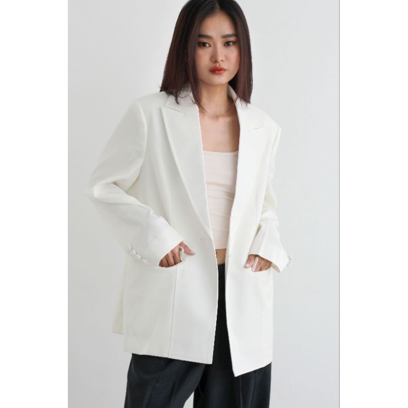 OLALASTUDIO Áo Blazer dáng dài oversize có độn vai