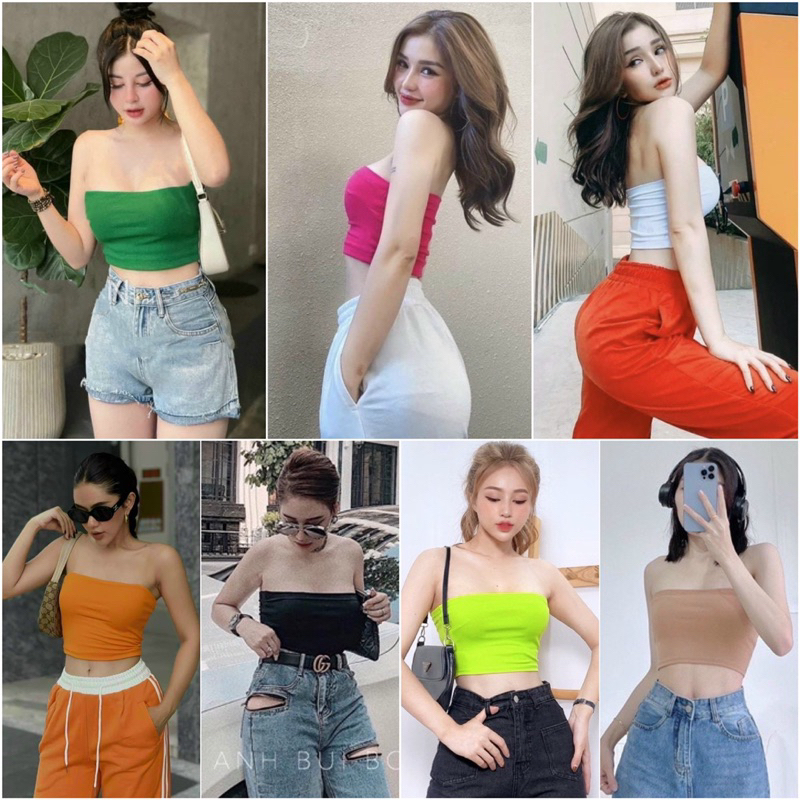 Áo ống quây ngực croptop thun trơn 7 màu hottrend nữ (đen,trắng,hồng,cam,xanh neon,xanh lá cây)