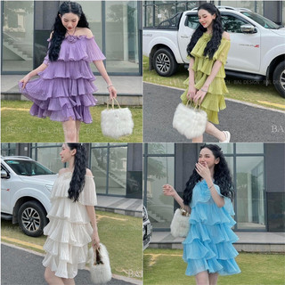 Váy tơ tầng rớt vai bèo tiểu thư 🦋freeship🦋