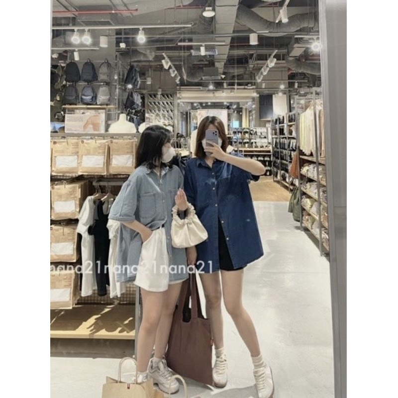 Áo sơ mi denim cộc tay basic hàn quốc-5037