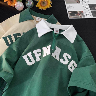 Áo thun polo nữ❤️áo cổ bẻ khoá kéo form form rộng unisex in chữ ufnasg thun cá sấu mềm mát