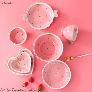 🍓Set bát đĩa dâu hồng tách lẻ🍓