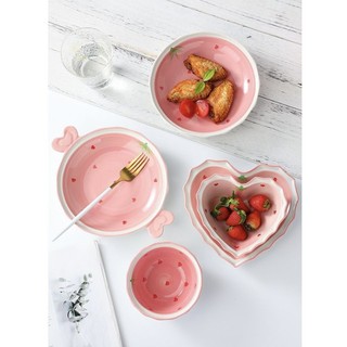 🍓Set bát đĩa dâu hồng tách lẻ🍓