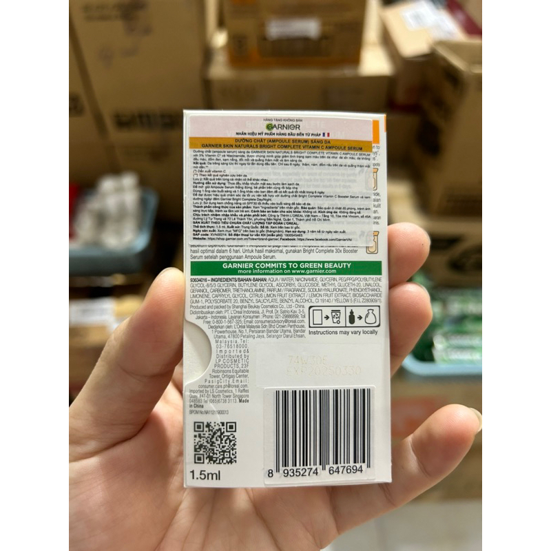 Dưỡng chất cô đặc làm mờ quầng thâm và thâm mụn Garnier Bright Complete VitaminC Ampoule Serum 1.5ml