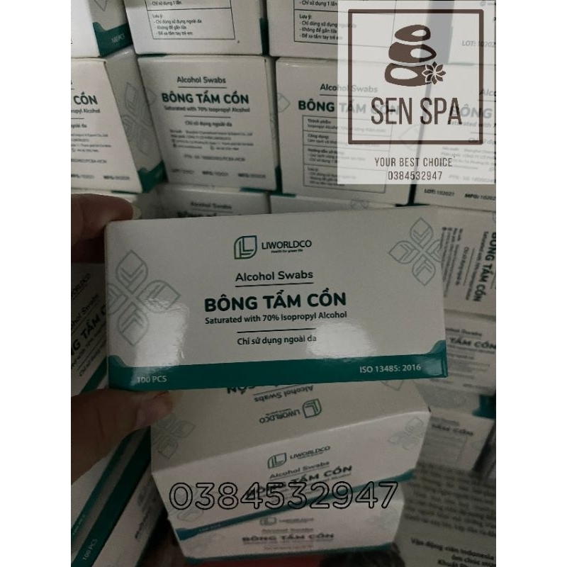 Bông tẩm cồn 100 miếng/hộp Liworldco - Sát trùng vết thương, vệ sinh điện thoại