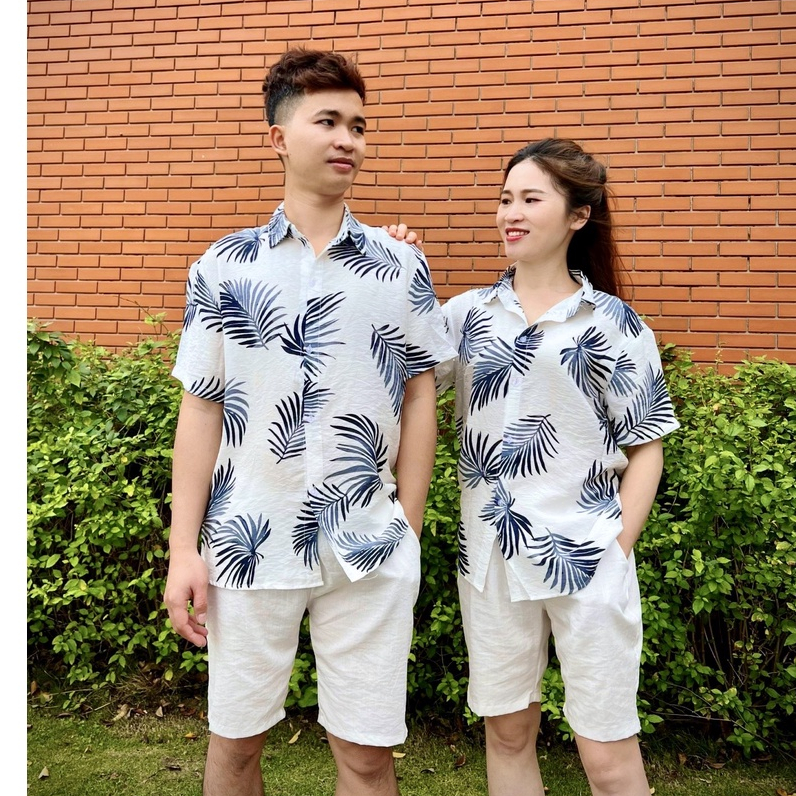 Sơ Mi Đi Biển Màu Trắng, Sơ Mi Hawaii Vải Tơ Đũi Cao Cấp