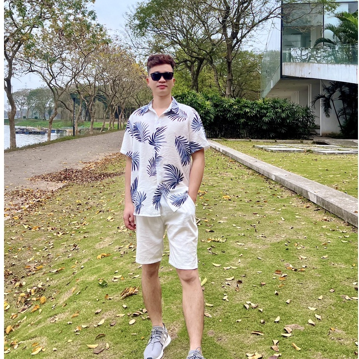Sơ Mi Đi Biển Màu Trắng, Sơ Mi Hawaii Vải Tơ Đũi Cao Cấp