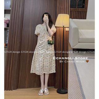 Váy hoa thêu rúm ngực tay bồng chuẩn Chang Moon