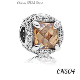 CHARM PAN ALE BẠC S925 THUẦN KHIẾT TRÒN ĐÍNH ĐÁ VUÔNG VÀNG HÀNG CAO CẤP