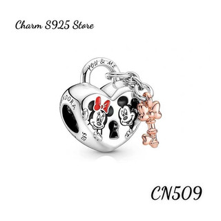 Charm pan ale ổ khoá in hoạ tiết mickey và chìa khoá bạc s925 hàng cao cấp