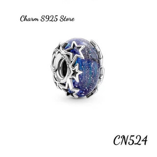 Charm pan ale ốp ngôi sao đá xanh bạc s925 thuần khiết hàng cao cấp