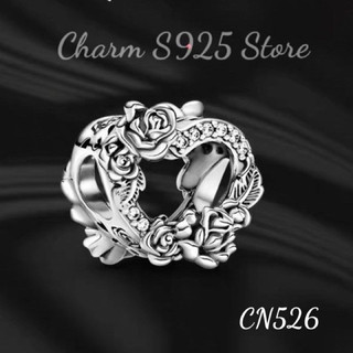 CHARM PAN ALE BẠC S925 THUẦN KHIẾT TIM HOA HỒNG NỔI HÀNG CAO CẤP