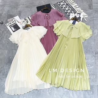 Váy maxi dập ly cổ bèo buộc nơ