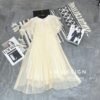 Váy maxi dập ly cổ bèo buộc nơ