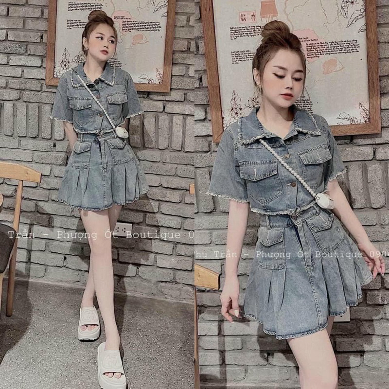 SET ÁO BỘ 2 TÚI MIX CHÂN VÁY XOÈ TUA