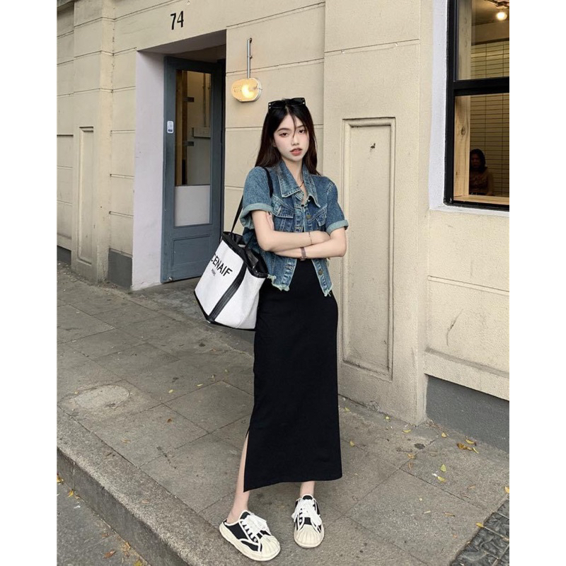 VÁY 2 DÂY KÈM ÁO KHOÁC JEAN