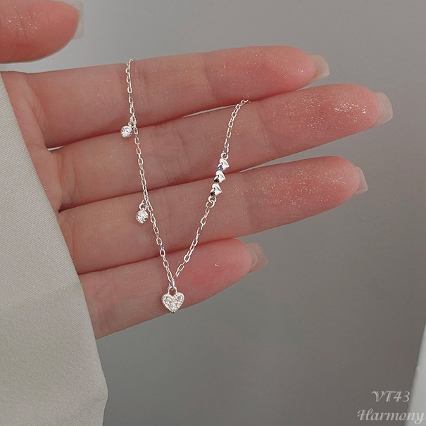 Lắc tay bạc nữ hình trái tim đính đá mảnh mai nhẹ nhàng nhỏ xinh | HARMONY ACCESSORIES VT43
