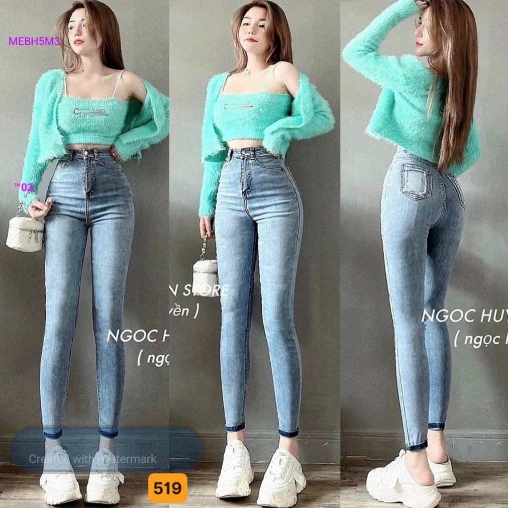 Quần Jean Nữ Lưng Cao, Quần Bò Nữ Co Giãn mẫu mới ôm dáng siêu đẹp thời trang Lady Fashion - MQ519