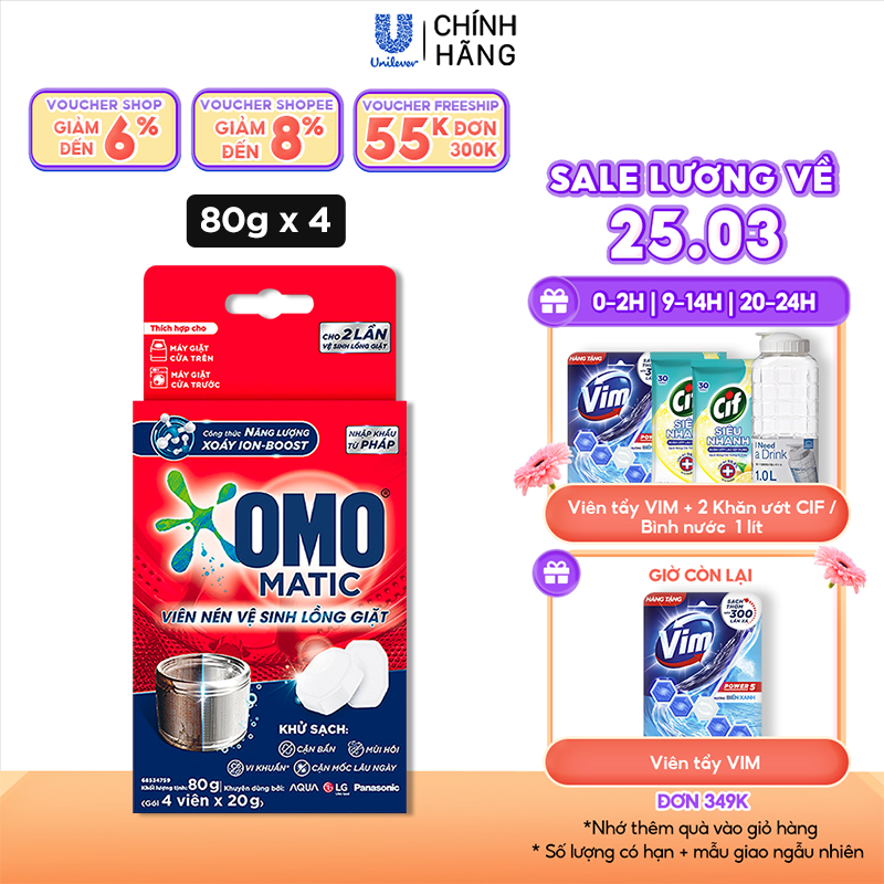 Hộp 4 Viên Nén Vệ Sinh Lồng Giặt OMO Matic 80gr