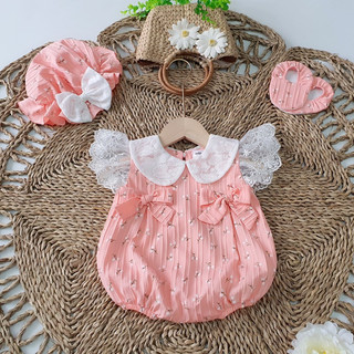 Tặng mũ và vớ, 3-12kg, body cộc tay cho bé gái chất đũi gân in hoa mềm mát. Bodysuit cho bé gái sơ sinh Min Boutique