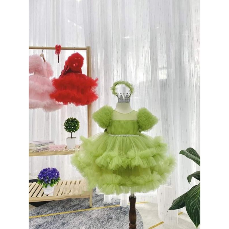 Váy  bé gái, đầm công chúa mây tay phồng dự tiệc, chụp ảnh, thôi nôi cho bé.H06