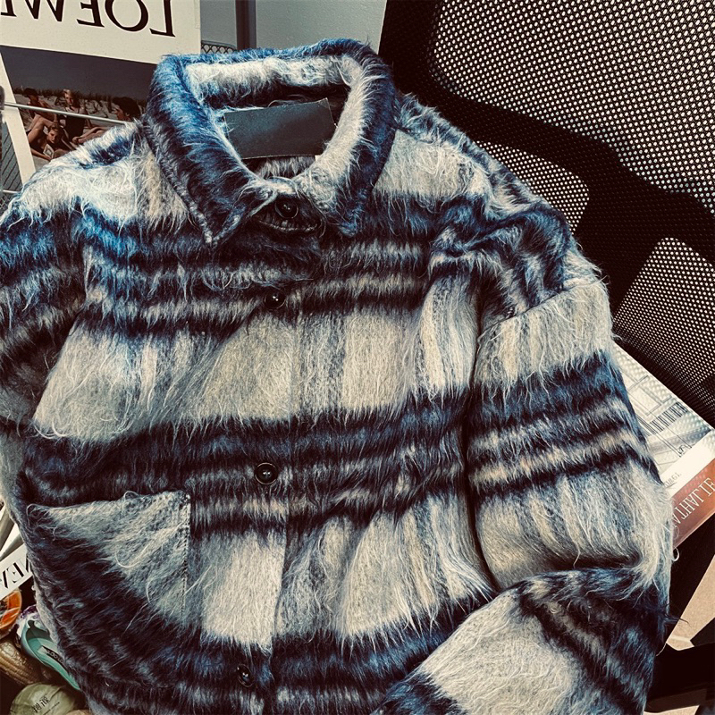 <<Có sẵn>> Áo khoác caro phối màu lông mềm phong cách Hàn quốc dành cho nam cá tính năng động mùa Xuân hè