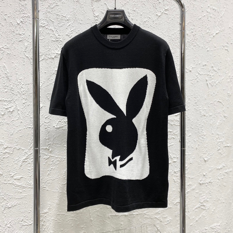 Áo phông len nam nữ SLR dệt hình thỏ Playboy đen trắng bo ống dày dặn cao cấp phong cách boy phố AP163P