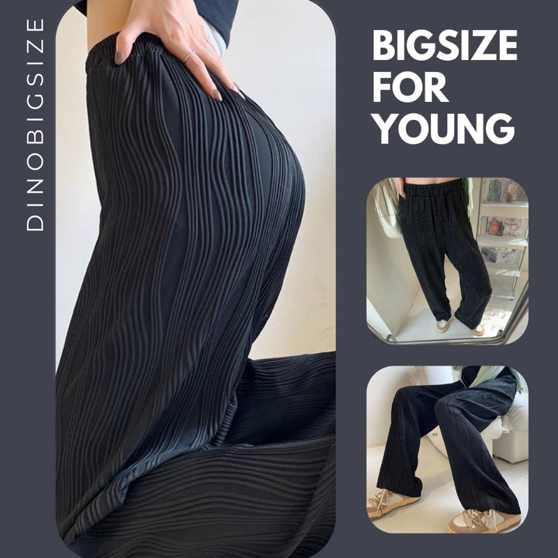 - Quần ống rộng Quần bigsize dập ly nổi dáng xuông dài màu đen - DINO