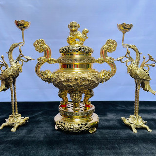 Bộ đỉnh đồng thờ cúng bằng đồng Vĩnh tiến,hàng chất lượng loại 1,cao 35cm