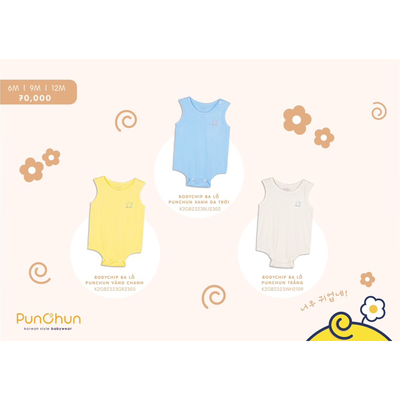 Punchun body chip ba lỗ chất cotton thoáng mát cho bé mặc mùa hè SS23