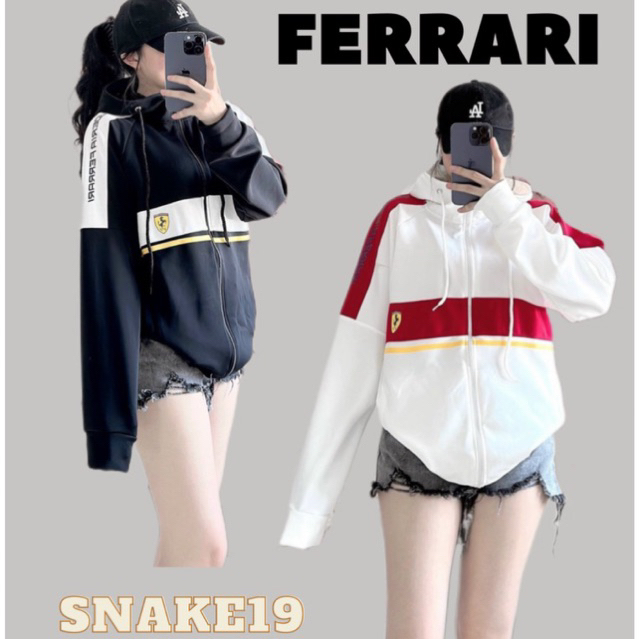 Áo khoác Thun Lạnh Umi Thể Thao Cao Cấp có mũ logo FERRARI con ngựa viền sọc form rộng nam nữ (NQ003)