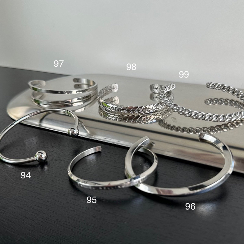 Vòng tay cuff màu bạc thép unisex không gỉ không đen
