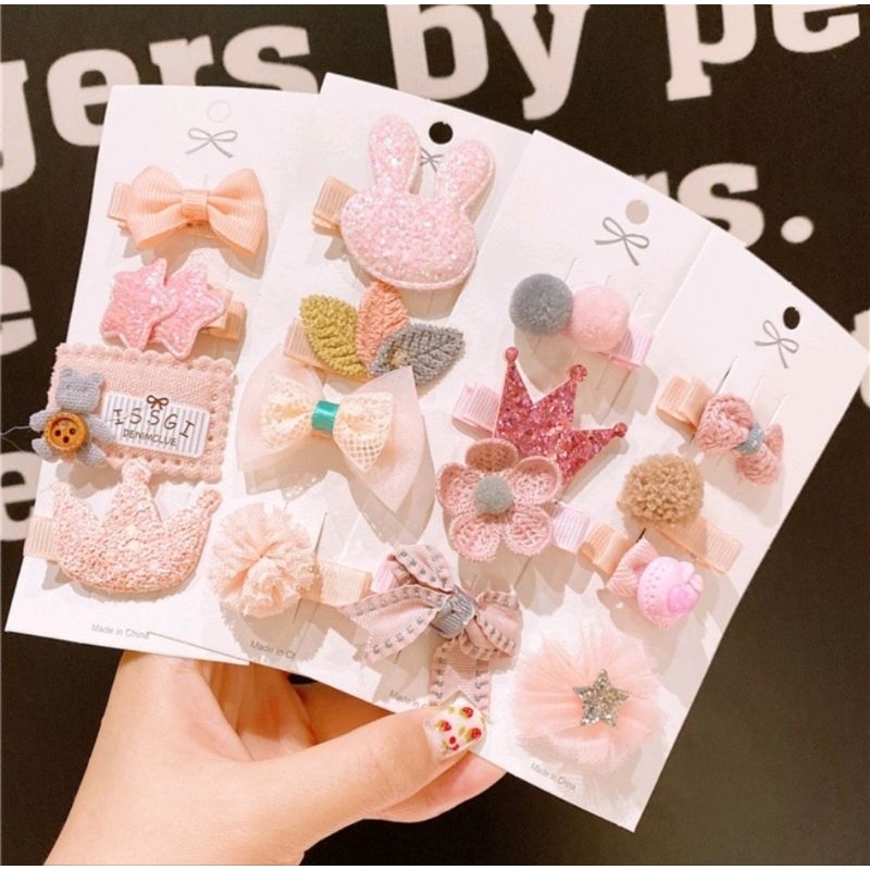 Set kẹp tóc bé gái 4 chi tiết hình nơ hoa vương miện đáng yêu