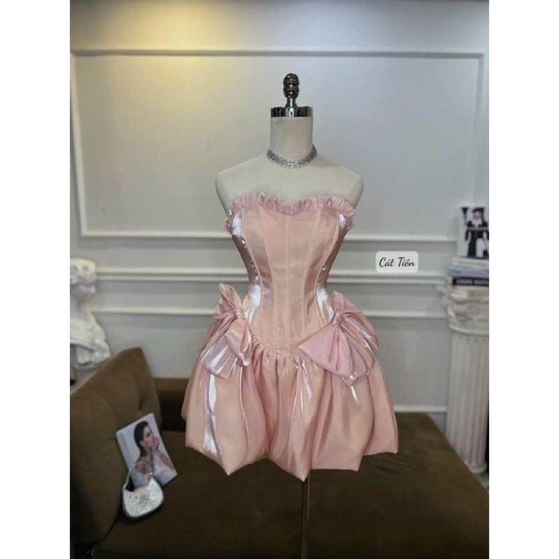 Đầm Cúp Ngực Đính Nơ Siêu Xinh Chất Liệu Orrganza Cao Cấp Hàng Loại 1 309