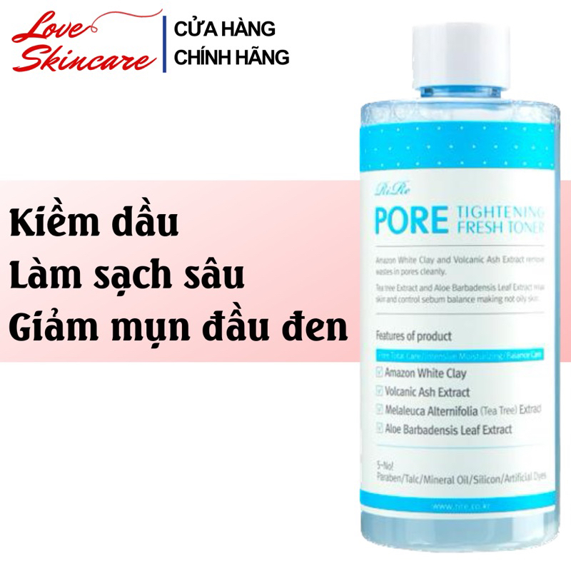 Toner kiềm dầu, giảm bã nhờn, giảm mụn đầu đen Rire Pore Tightening Fresh Toner LOVESKINCARE VN