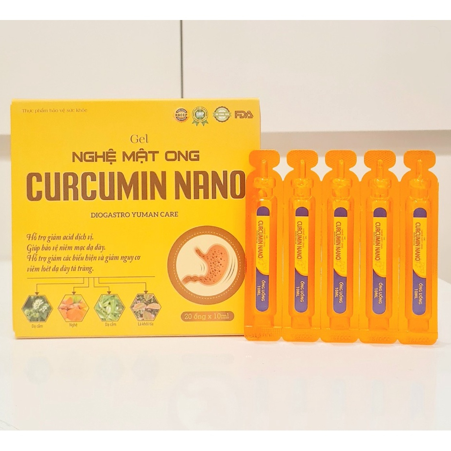 Hộp 20 ống Gel Nghệ Mật Ong Curcumin Nano, Giúp bảo vệ niêm mạc Dạ Dày, Tá Tràng