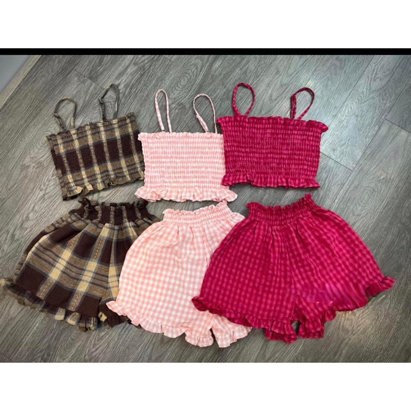 Set Áo Hai Dây Phối Quần Đũi Kẻ Chun Ngực Mã ĐH0228