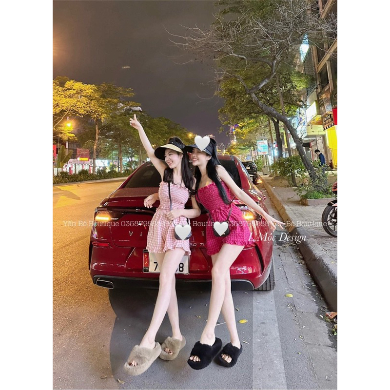 Set Áo Hai Dây Phối Quần Đũi Kẻ Chun Ngực Mã ĐH0228