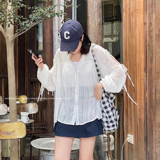 𝙘𝙝𝙪𝙯𝙢𝙚 𝙤𝙛𝙛𝙞𝙘𝙞𝙖𝙡 - Áo sơ mi trắng chất xô đũi babydoll thắt nơ tay