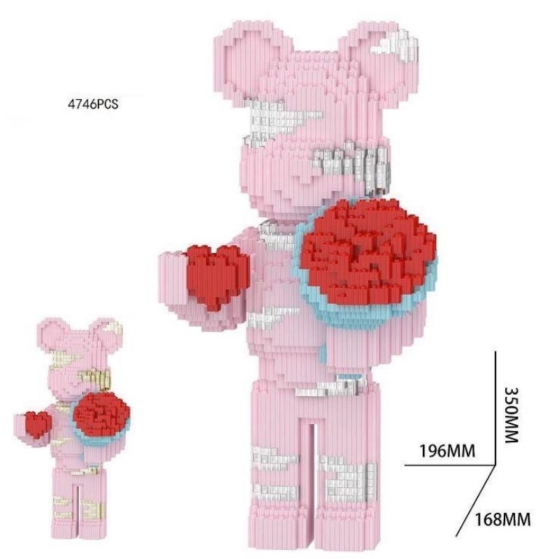 Mô hình Gấu Bearbrick cỡ lớn ôm hoa ôm bó hoa 35cm  xếp hình  Đồ chơi lắp ráp mô hình bear brick nano 3D dễ thương